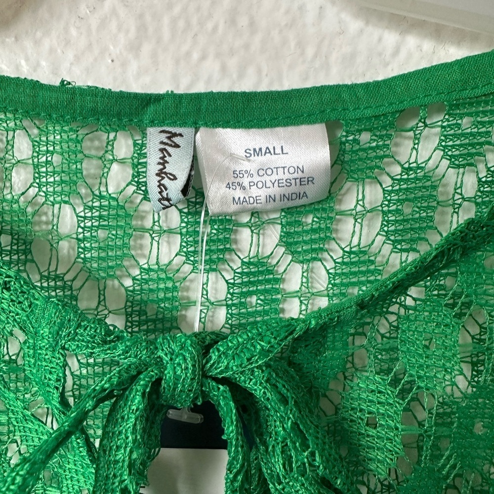 Emeral Green Summer Lace Top or Cover Up Top 3/4Th Sleeves Small - Picture 4 of 4